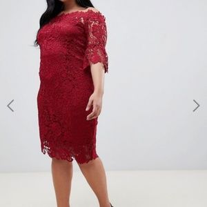 Lace Off-Shoulder Dress - Crimson